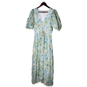 Rococo Sand Elan Midi Dress Blue Floral Shimmer Med.